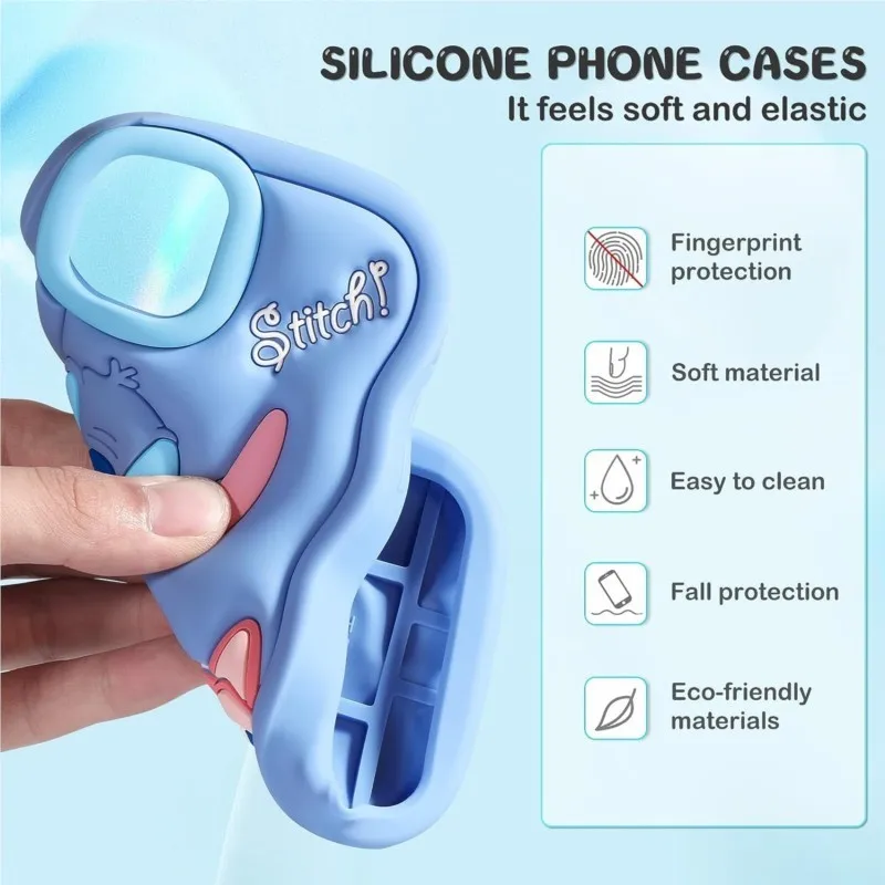 3D Cartoon Stitch Key Chain Phone Case For iPhone 17 16 Pro max 15 14 13 12 mini 11 Pro Max 6 6s 7 8 Plus Soft Silicone Cover 3