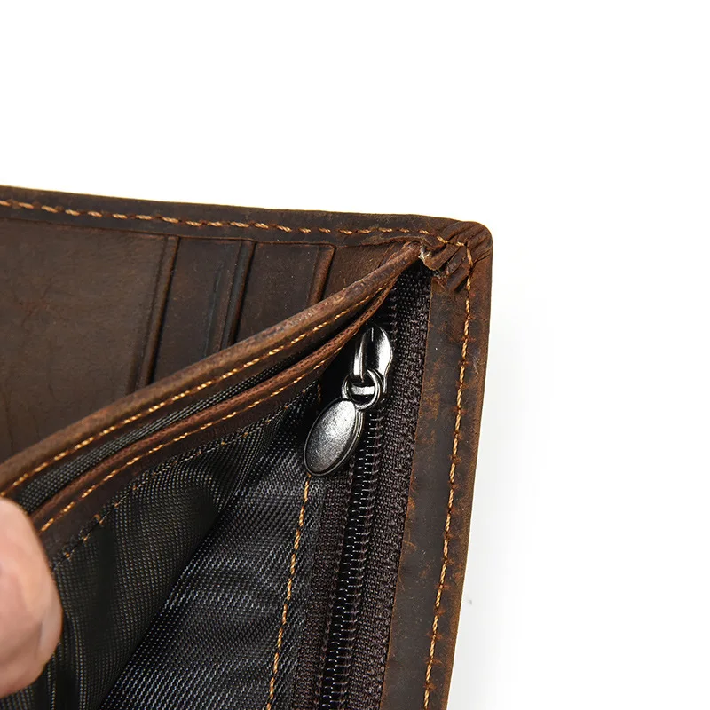 Crazy Horse Leather Bifold Wallet Men's Genuine Leather Coin Purse Top Layer Cowhide Short Wallet