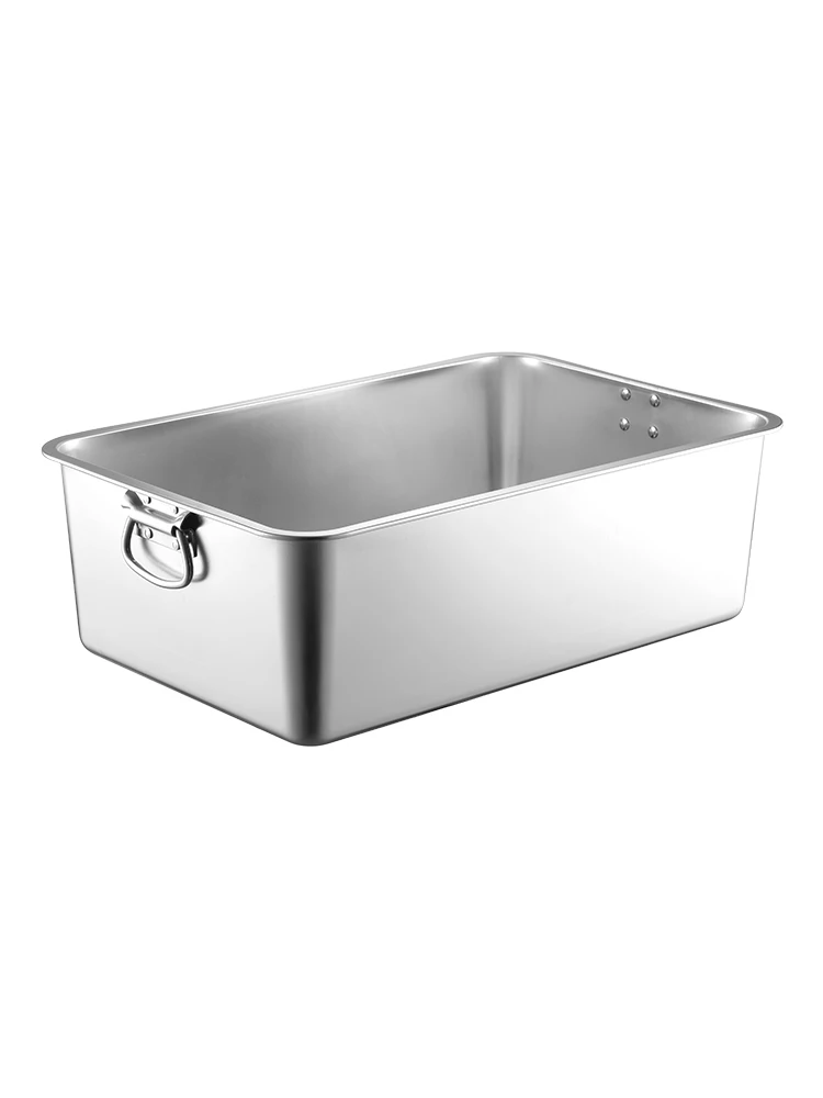 Stainl Steel 304 Deepened Square Box Rectangular Storage Pot with Handle Commercial Fast Food Basin Chinese Sle Kitchenware