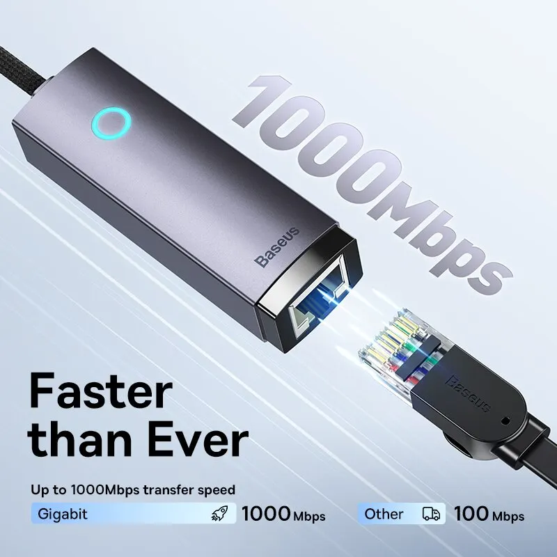 Baseus USB C에서 이더넷 어댑터, 알루미늄 기가비트 USB C 어댑터, 노트북 맥북 프로용, 1000/100Mbps USB 랜, RJ45 네트워크 카드