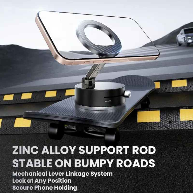 Carbon Fibre Car Vacuum Magnetic Phone Holder Stand 360° Adjustable Mount Suction Cup For Magsafe iPhone 17 16 15 14 13 Pro Max