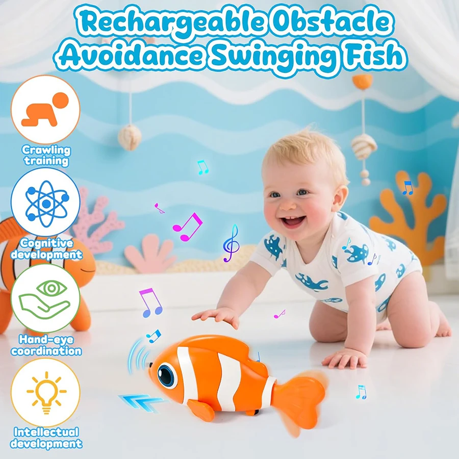 들을 위한 인터랙티브 장난감, 기어다니는 물고기  장난감, 터미타임 장난감, 마법의 흔들리는 물고기, 용 기어다니는 장난감