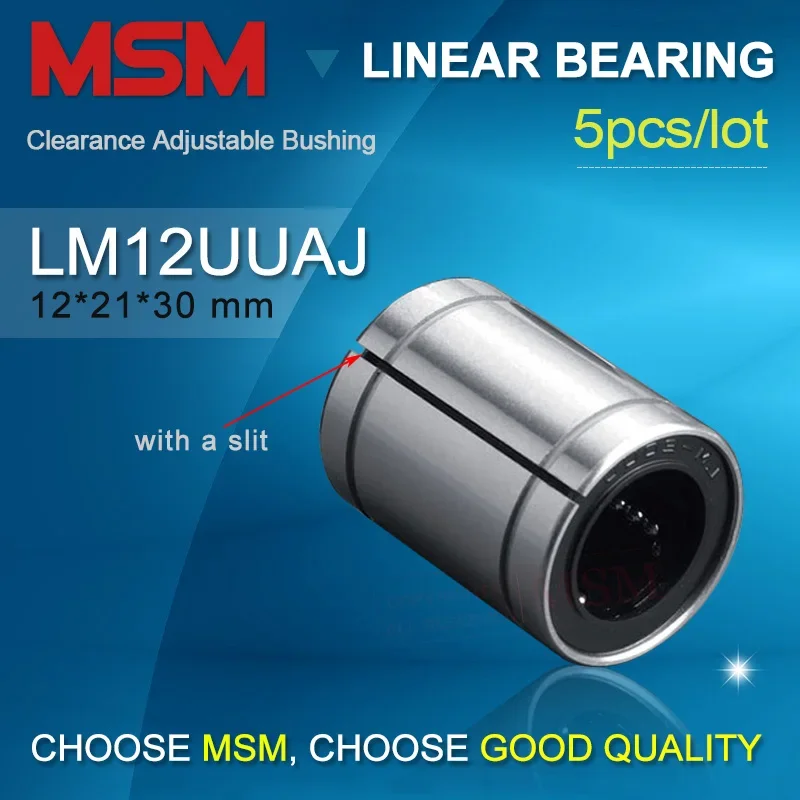 5pcs LM12UUAJ Clearance Adjustable Linear Bushing (dr12 D21 L30) Sliding Bearing 12mm Shaft