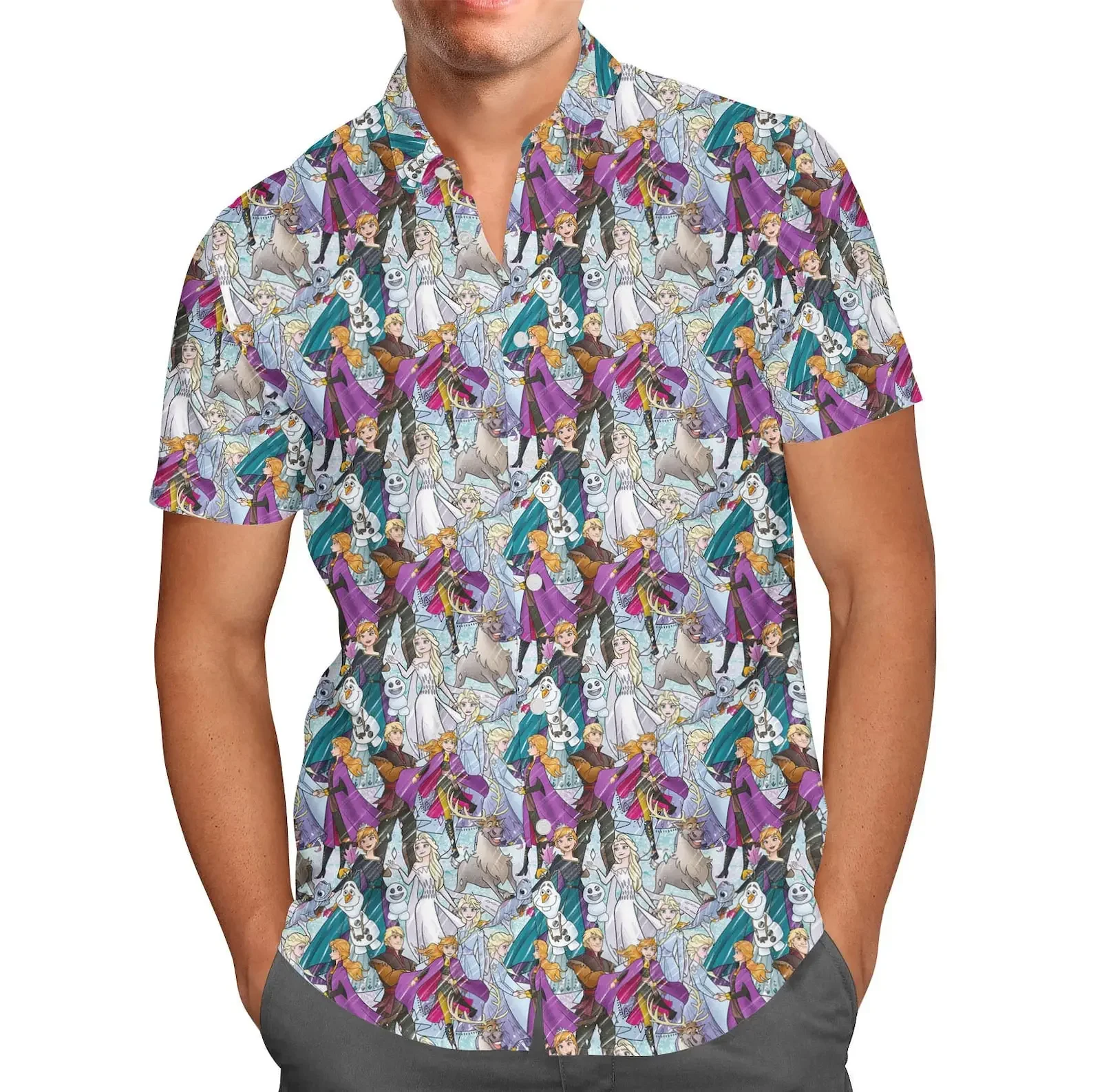 Disney Frozen Inspiration Men's Button Up Short Sleeve Fashion Disney Hawaiian Shirt Vintage Short Sleeve Shirt 4