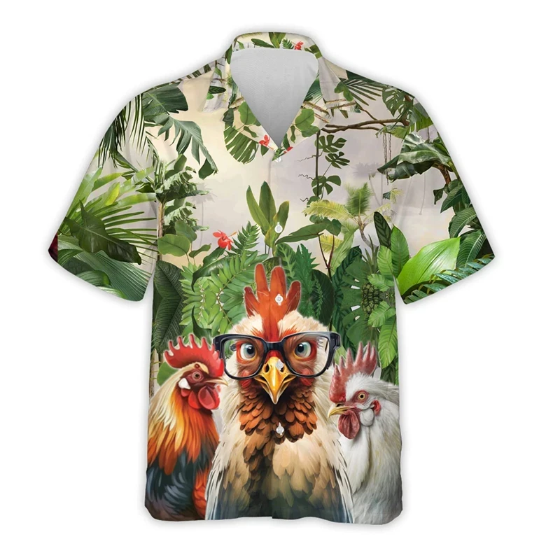 Harajuku Fashion Rooster Graphic Beach Shirt Casual Farm Tropical Shirts For Men Clothes Animal Chicken Aloha Short Sleeve Tops 2