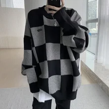 

Deeptown Gothic Plaid Sweater Women Harajuku Fashion Oversize Black Pullover Emo Autumn Winter Long Sleeve Knitted Jumper Female
