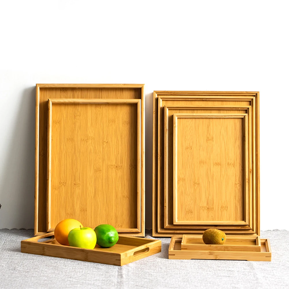 Description Picture 5 of itemBamboos Wood Rectangular Tea Tray Solid Wooden  Tray Tea Cups Trays Stand Tray For Kitchen Party Tea Bar Storage Tray Tableware