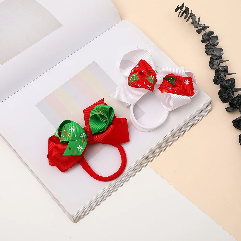 

New Christmas White Red Ribbon Bowknot Hair Bands For Babies Handmade Cute and Soft Head Band Headwear Kids Hair Accessories