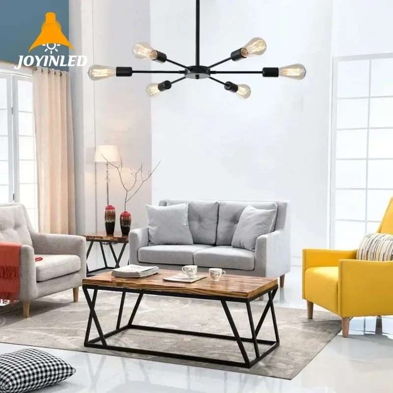 Modern Ceiling Chandelier 6/8 Heads Iron Black Lighting Fixtures Living Room E27 Suspended Ceiling Light Chandelier Home Decor