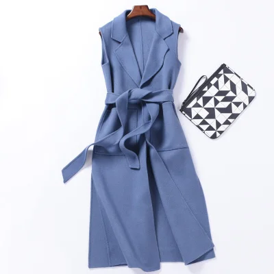 

2023 Fashion 95% Double-side Cashmere Women's Vest Long Solid Coat Female Waistcoat Women Wool Colete Feminino W1127