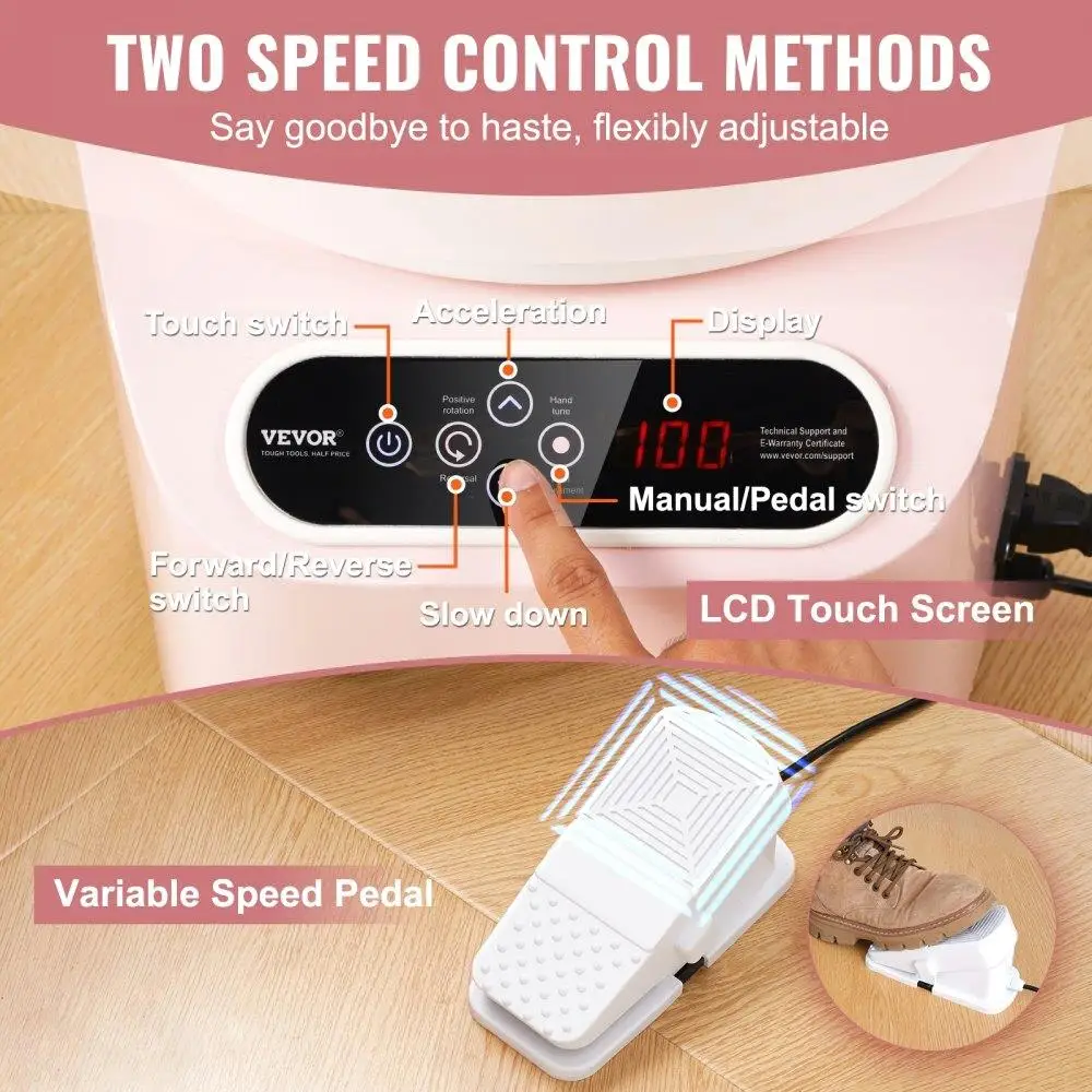 10 Inch Electric Ceramic Wheel 350W LCD Touch Screen with Foot Pedal Direct Drive for diy Art Craft with Shaping Tools Pink