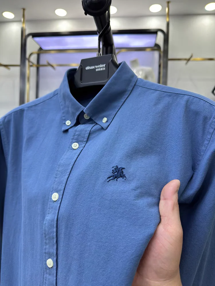Luxury Quality Brand Men's Shirts New Horse Embroid Long Sleeve Shirts 100%Cotton Korean Business Casual Comfort Men's Wear