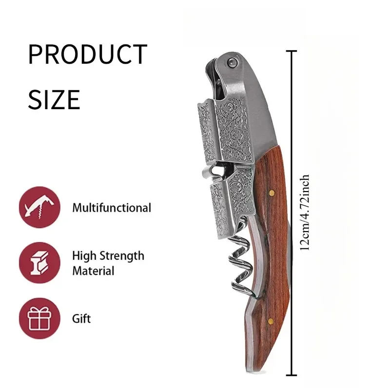 Wine Opener Double Hinged Manual Wine Key for Bartender Server Waiter Stainless Steel Bottle Opener Corkscrew
