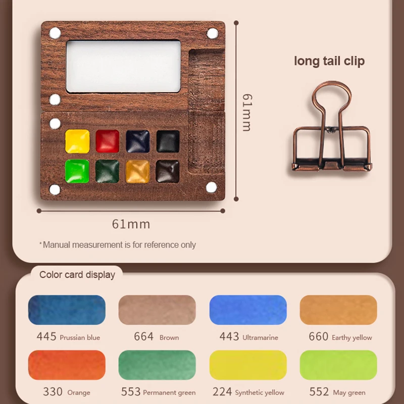 Portable Travel Watercolor Painting Set 8 Colors Mini Walnut Box Palette Water Colour Brush Book Sketchbook Art Supplies Schmincke
