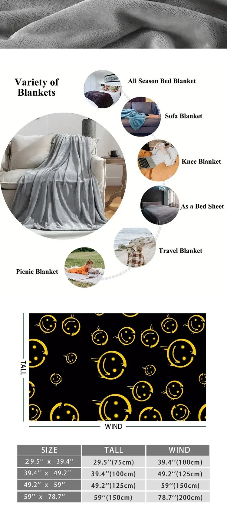 Description Picture 5 of itemKing Size Blanket Sofa B-Nightmares Before Christmas Warm Bed Fleece Custom Fluffy Soft Blankets for Winter Microfiber Bedding