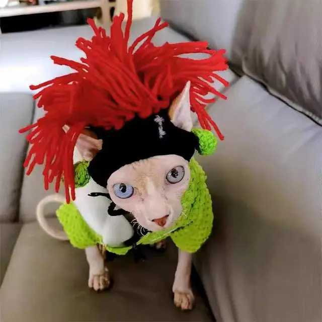 Funny Pet Hat Sphynx Devon Rex Cat Dog Headwear Punk Reggae Rock Style Cosplay Costume Decoration Accessory 6