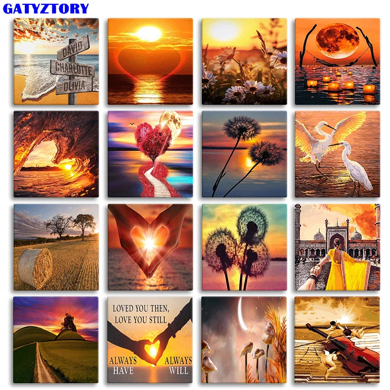 

GATYZTORY DIY Painting By Number Mountain Sunrise Scenery Acrylic Paints pictures by numbers Canvas Wall Art For Home Dece