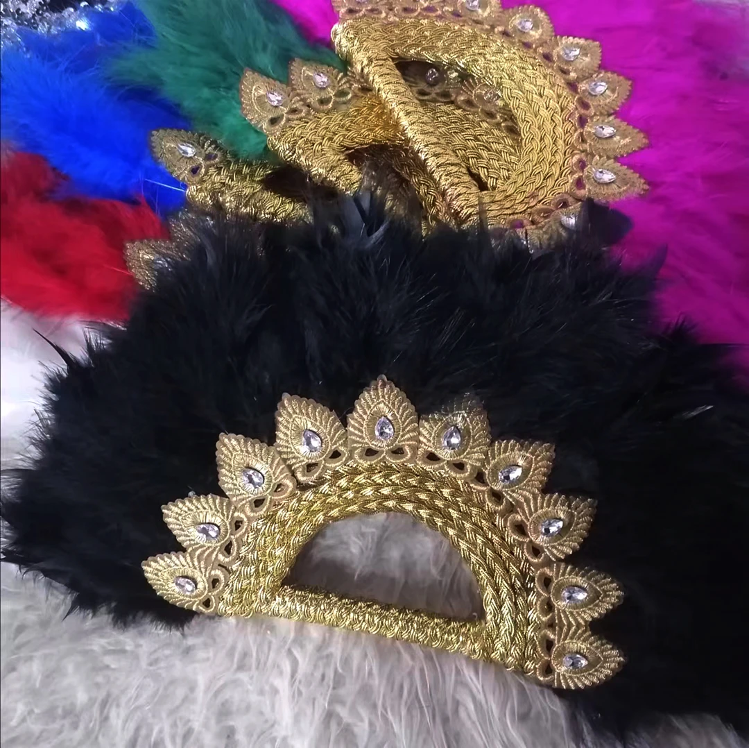 1pcs Handmade African Turkey Feather Hand Fan Black Handfan