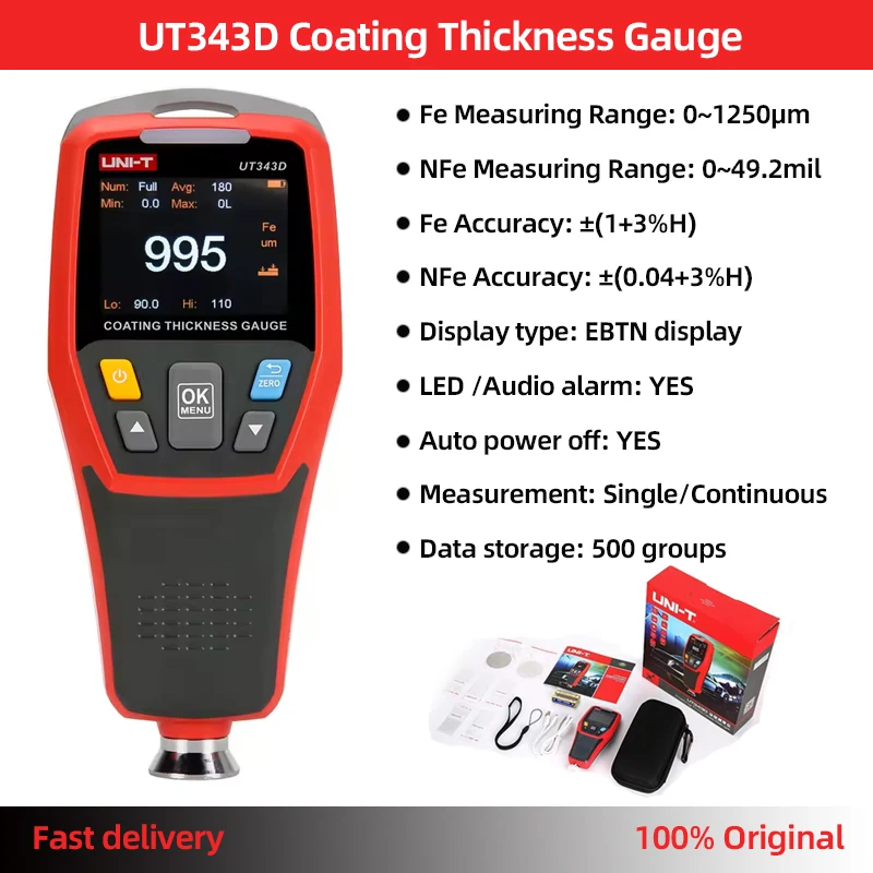 UNI-T Coating Thickness Gauge UT343A UT343D UT343E 0-2000&micro;m Car Film Paint Thickness Tester TFT Screen Display With Bluetooth