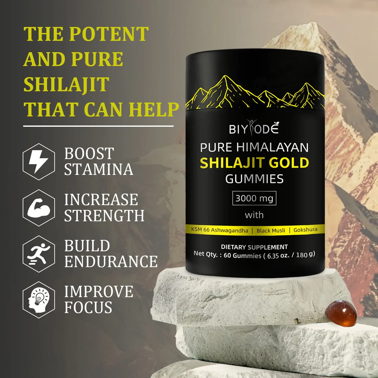1 bottle of Himalayan Shilajit resin gummies to increase energy relieve fatigue and supplement nutrition