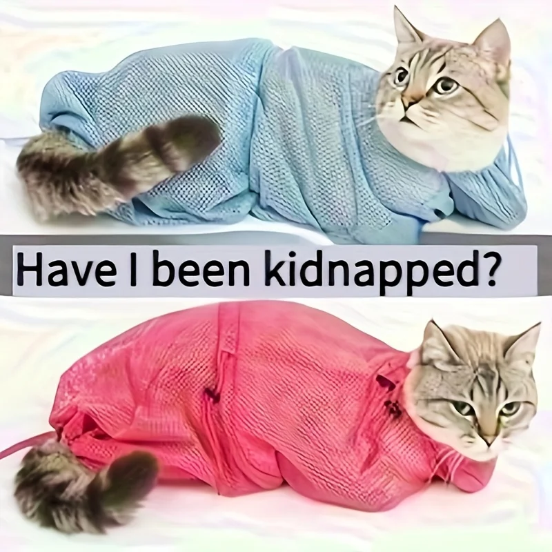 조절 가능한 메쉬 고양이 목욕 가방, 긁힘 방지 고양이 그루밍 세척 가방, 애완동물 발톱 손질, 주사, 고양이 그루밍 마사지 가방