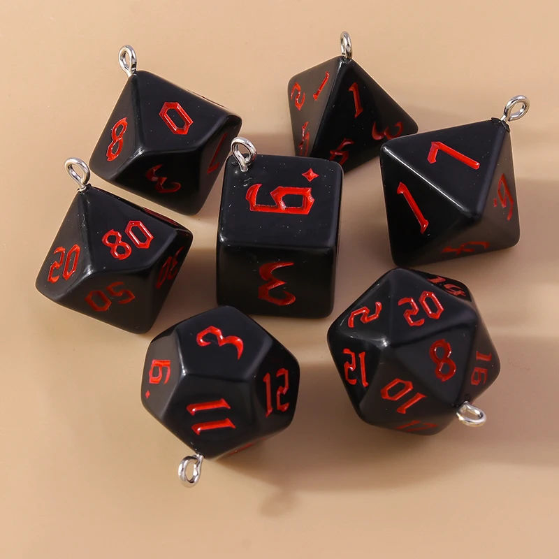 Leslie 7-teiliges Set Bunte Acryl-Würfel-Anhänger, Spierelemente, Mehrseitige Digitale Würfel-Charms, Tragbare Spielzeuge für DND RPG TRPG Spiele – Detail 10