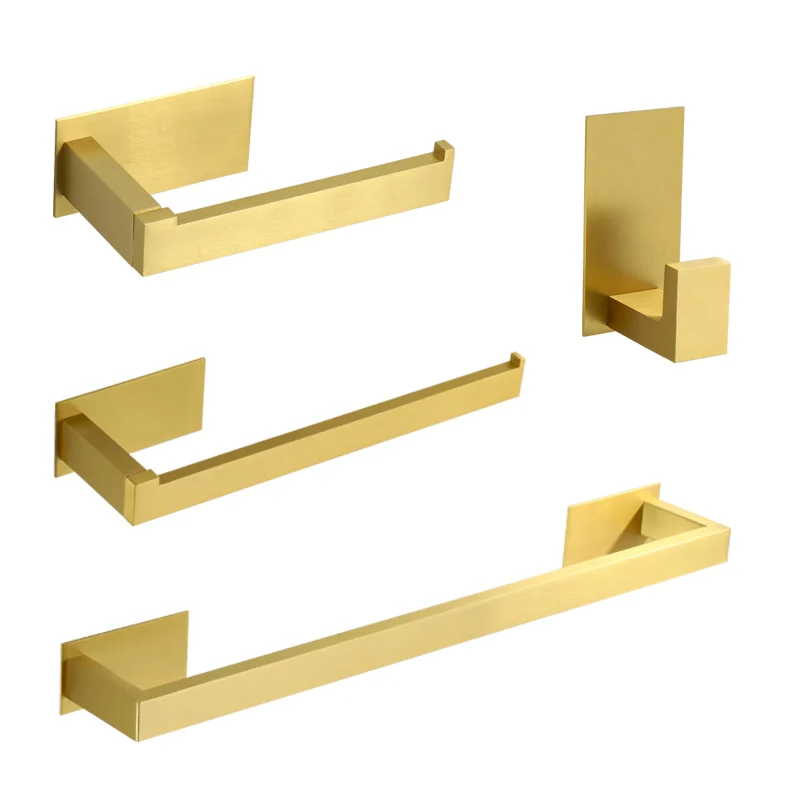 Punched Brushed Gold ราวแขวนผ้าเช็ดตัวกระดาษ, ผู้ถือและตะขอสแตนเลสอุปกรณ์ห้องน้ําสีดําแขวนผ้าเช็ดตัวชุดอุปกรณ์อาบน้ํา 1