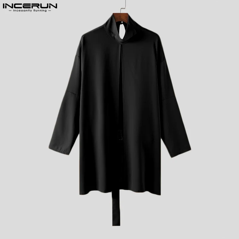 INCERUN 2024 남성 망토 코트 터틀넥 긴 소매 streetwear 캐주얼 트렌치 루즈 솔리드 컬러 오픈 스티치 패션 남성 폰초