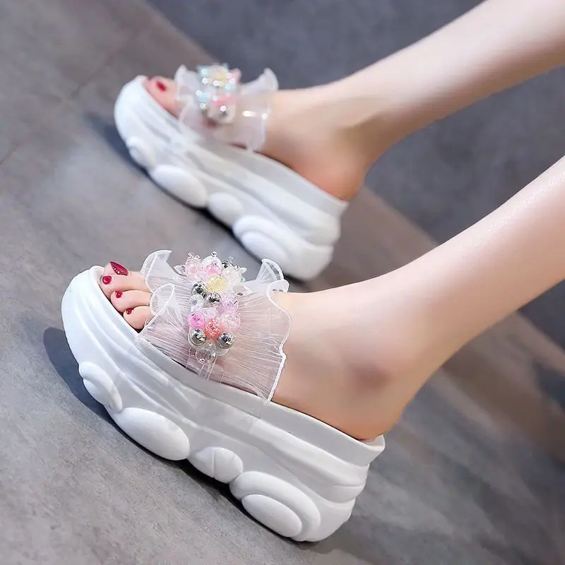 

Top Quality Summer Rhinestone Women Slippers High Platform Wedges Sandals Heels Outside Flip-Flops Colorful Women White Sneakers