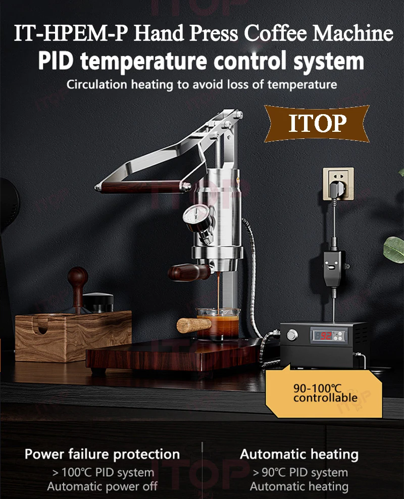 Hand Press Coffee Maker Espresso Maker PID Temperature Control 9 Bar Constant Variable Pressure Lever For ITOP IT-HPEM-2-P