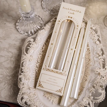 2pcs/set Romantic White Pearl Candles Conical Long Rod Candle European Wedding Party Banquet Valentine's Day Home Decoration