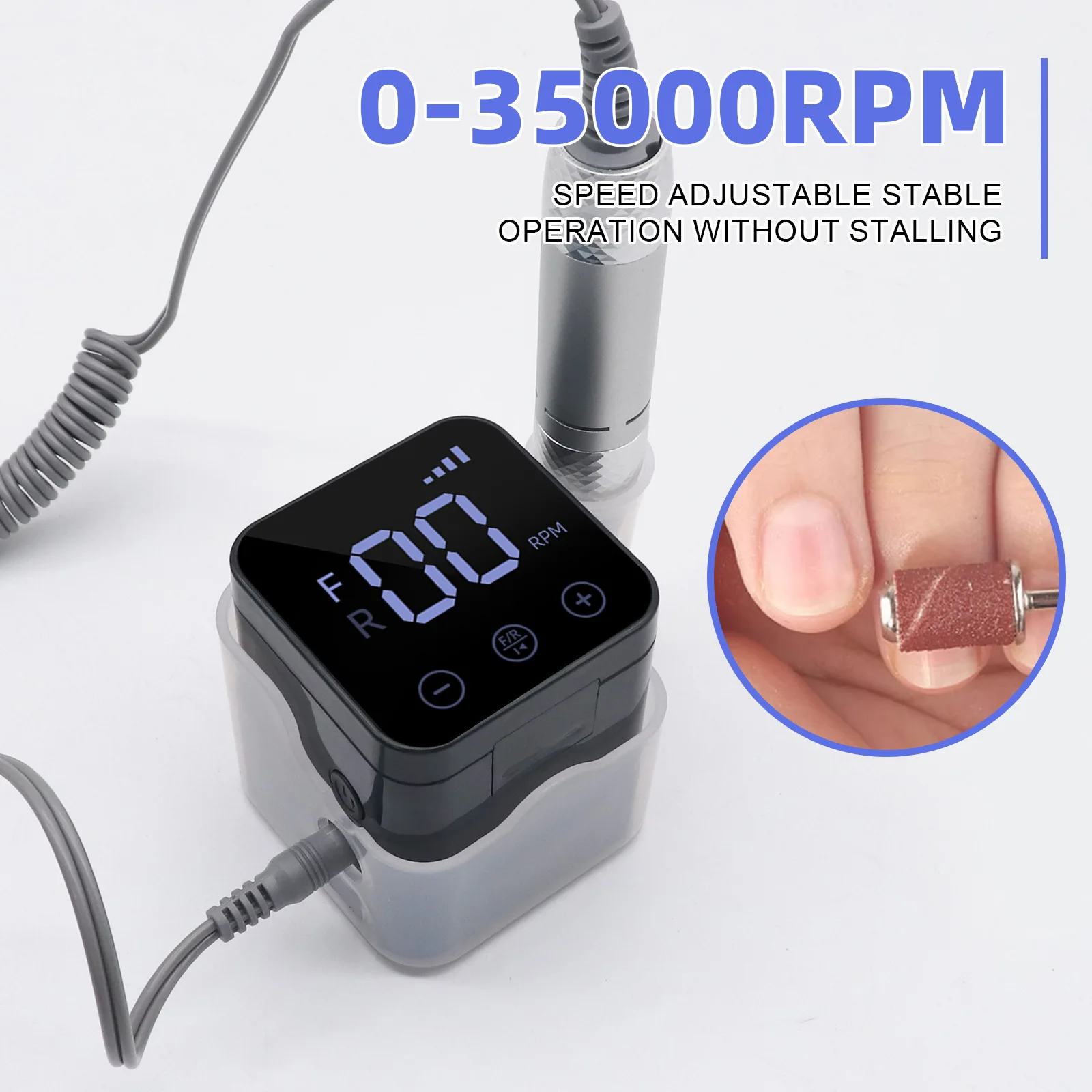 전문가용 35000RPM 전기 휴대용 네일 드릴 머신 LED 디스플레이 충전식 저소음 네일 파일 매니큐어 살롱 도구
