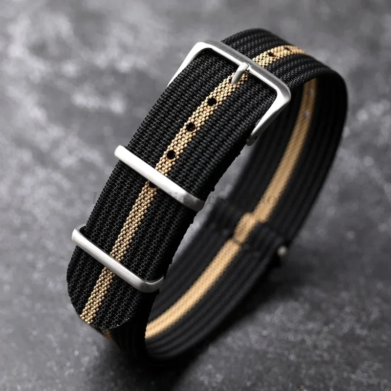 Black Gold Nylon Ribbed Strap - Stylish Military Sport Watchband Bracelet