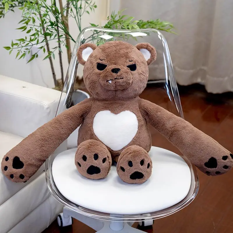 55/80cm Kawaii Vicious Brown Bear Plush Toys Soft Stuffed Animal Giant Teddy Bear Pillow Lover Friend Birthday Halloween Gifts