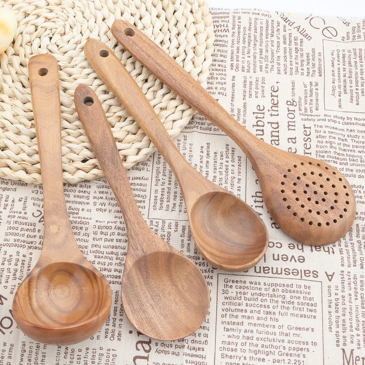 NaturalWoodKitchenUtensilsLadleSpoonCookwareTablewareTurner