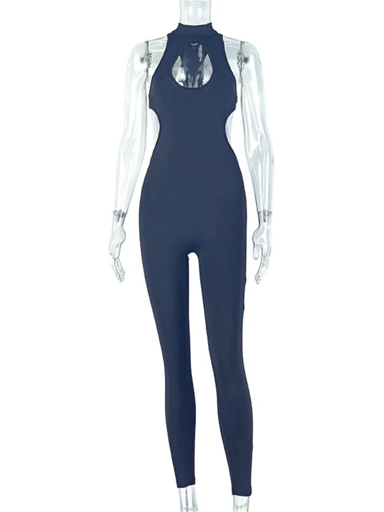 Wmstar jumpsuit women Casual sportswear women's wear commuter cut out tight solid color jumpsuit backless low waisted one pieces