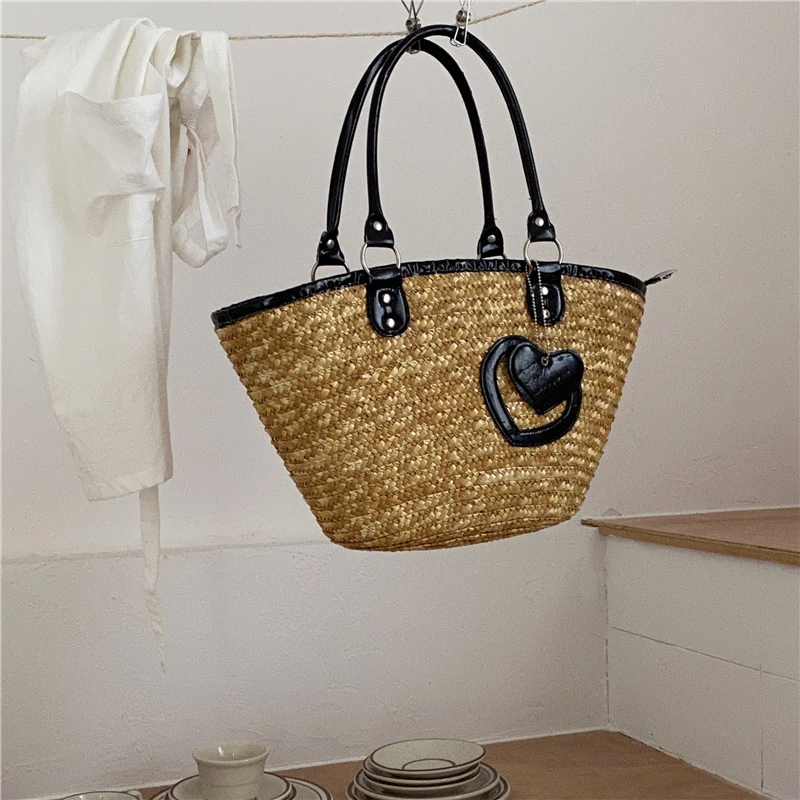 Handmade Women's Shoulder Bag Large Capacity Handbags Bohemian Summer Straw Beach Bag Female Shopper Basket Woven Tote Bags