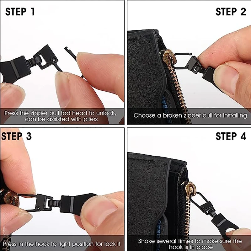 Description Picture 5 of item5Pcs Detachable Zipper Slider Puller Universal Replacement Metal Zipper Head Repair Kits For DIY Craft Luggage Handbags Clothes