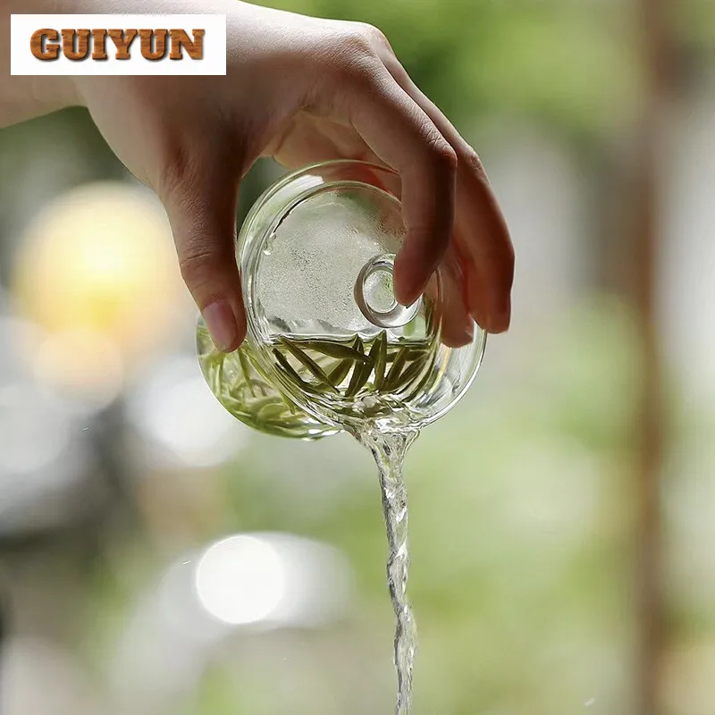 150ml Exquisite Fish Play Glass Gaiwan Boutique Borosilicate Green Tea Special Tea Tureen Making Cover Bowl Supplies Craft