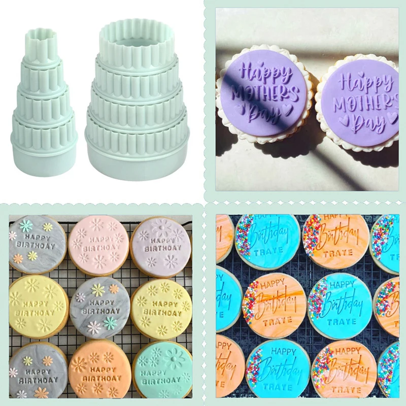 Round Cookie Cutter Wave Lace Circular Hand Press Fondant Biscuit Mold Cake Dumplings Decorating Tools 8pcs/set