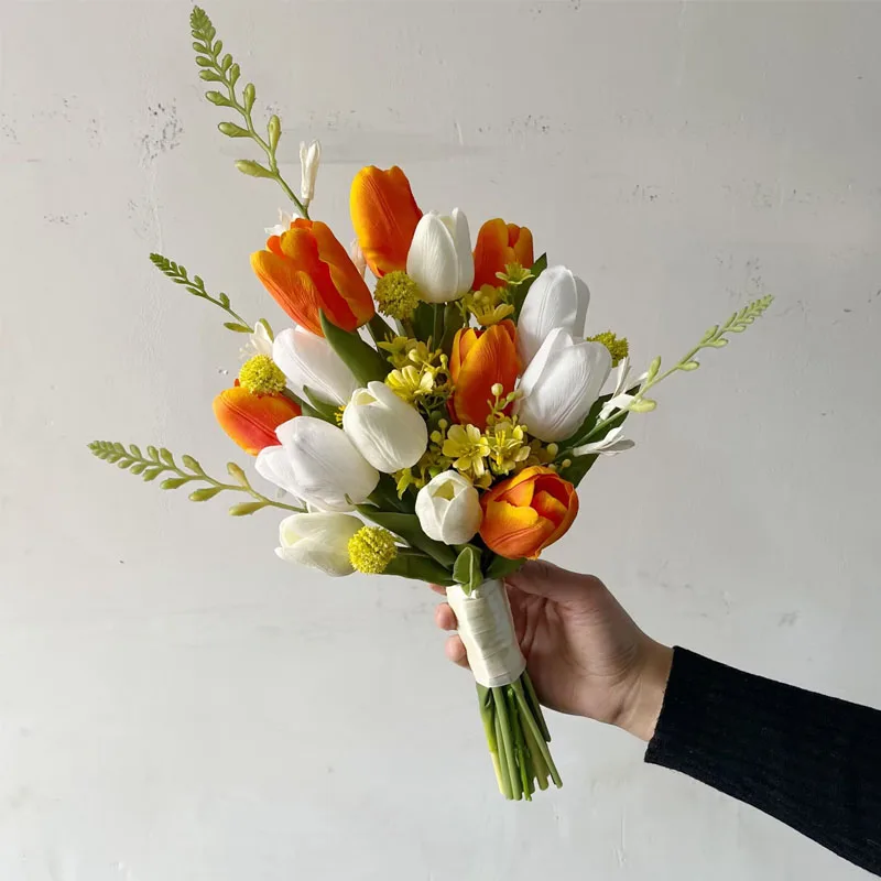 Fre Sle Artificial Tulips Wedding Bouquet for Bridal Photooot And Marriage Certifie Photoaphy Korean Sle Home Decor