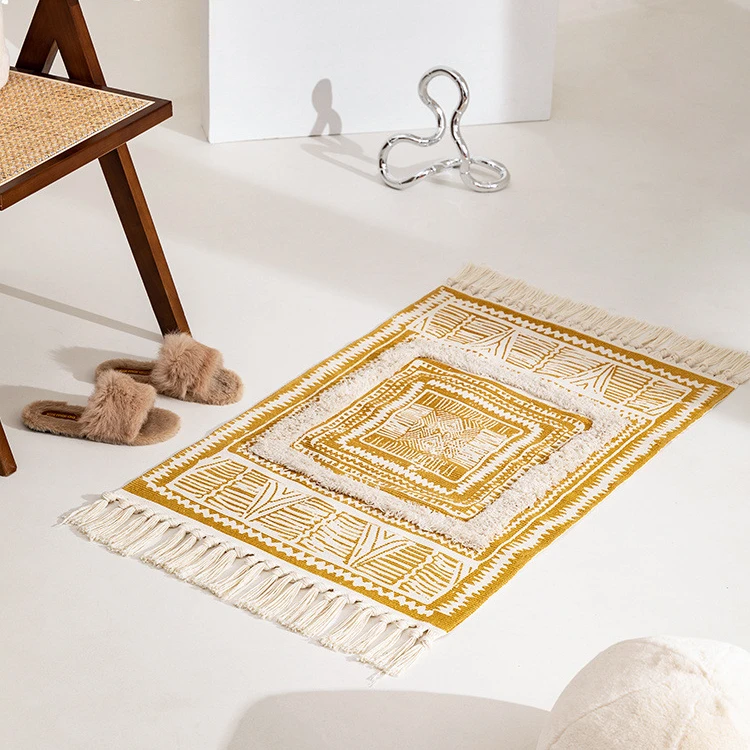 북유럽 코튼 린넨 카펫, 침실 욕실 바닥 매트, 미끄럼 방지 현관 매트, 술 디자인 터프트 카펫