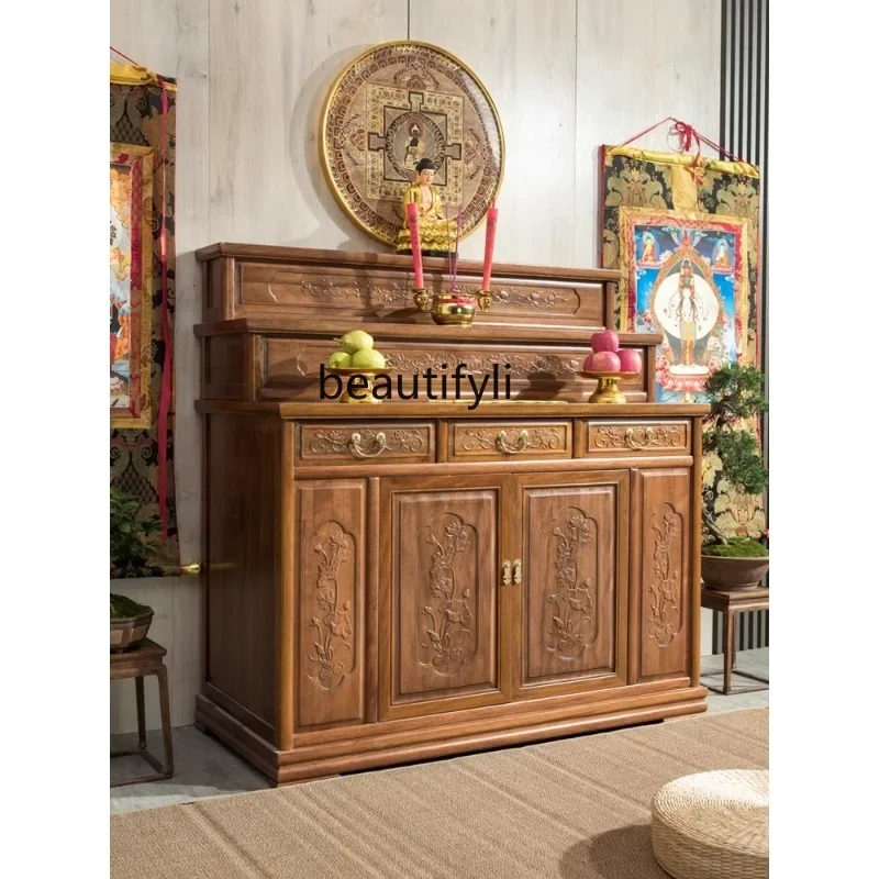 

3-Layer Buddha Niche Altar Household Solid Wood Incense a Long Narrow Table Middle Hall God of Wealth Worship Guanyin Altar