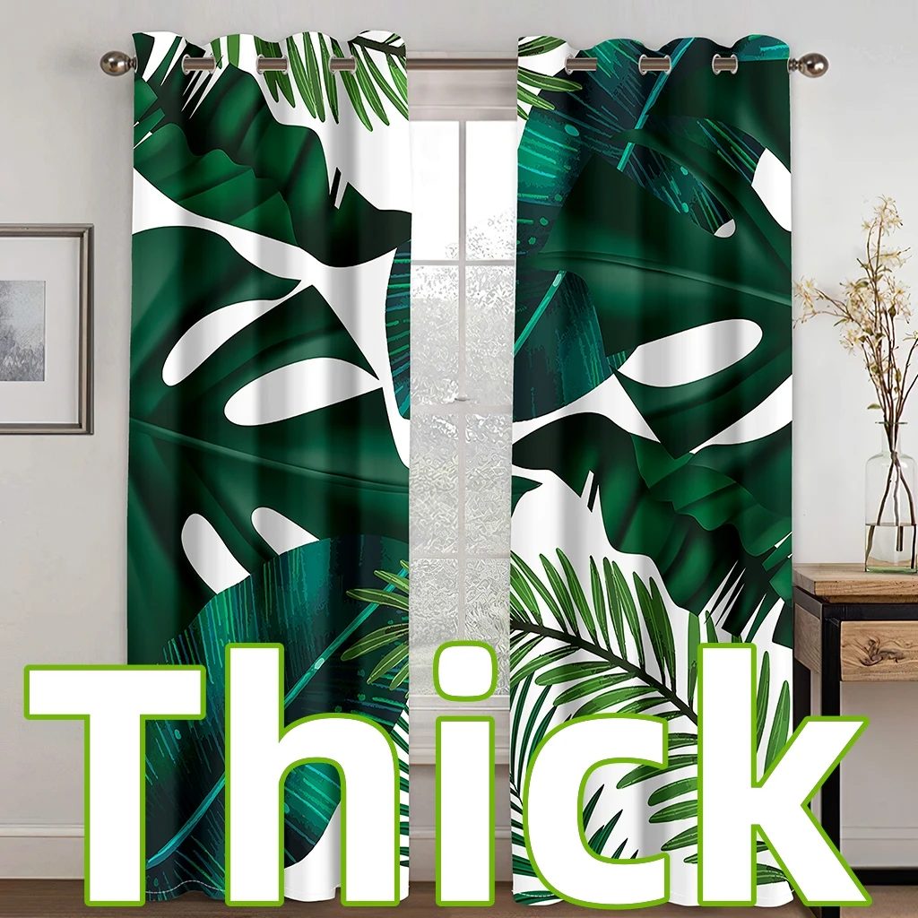 

3D Printed Abstract Art Morandi Green Tropical Plant Leaf Elegant Shading Window Curtain for the Living Room Bedroom Home 2Pcs