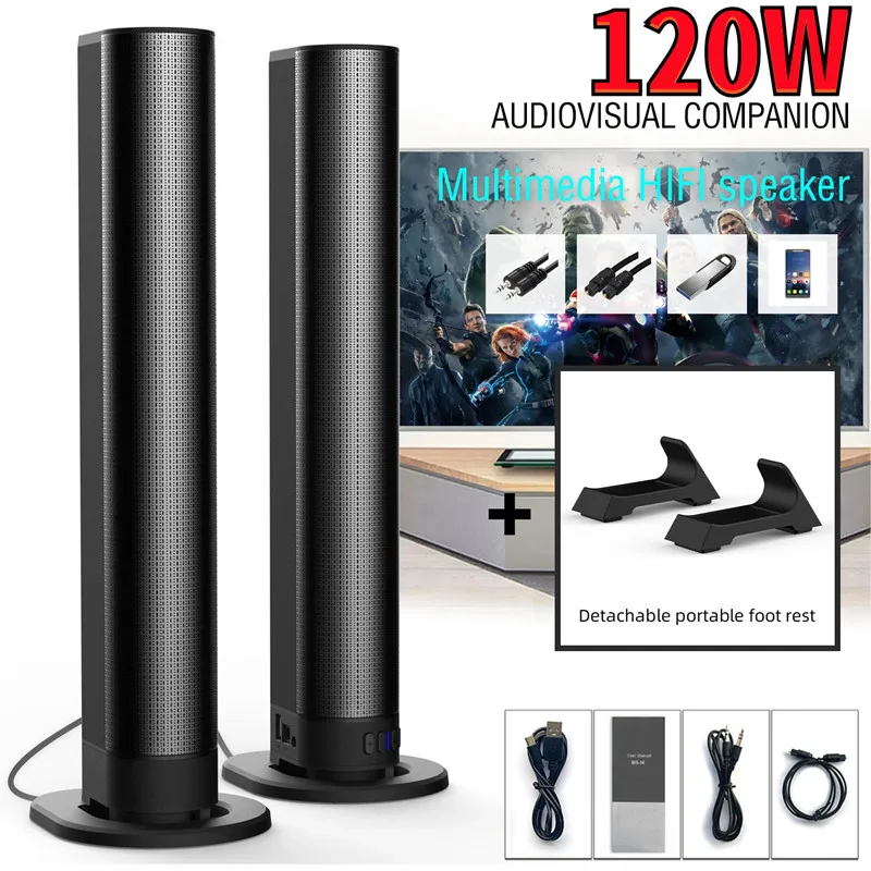 BS-56 Soundbar Wireless Bluetooth Speaker Home Theatre Sound System Support FM Radio AUX/OPTICAL/USB Connected Playback