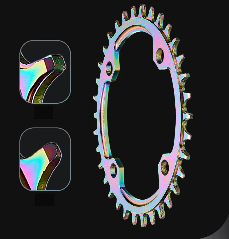 Motsuv schmal breit 104bcd bunt 32t 34t 36t 38t ovale Kurbel garnitur, Regenbogen Kettenrad, Fahrrad Kettenblatt MTB Mountainbike – Detail 6