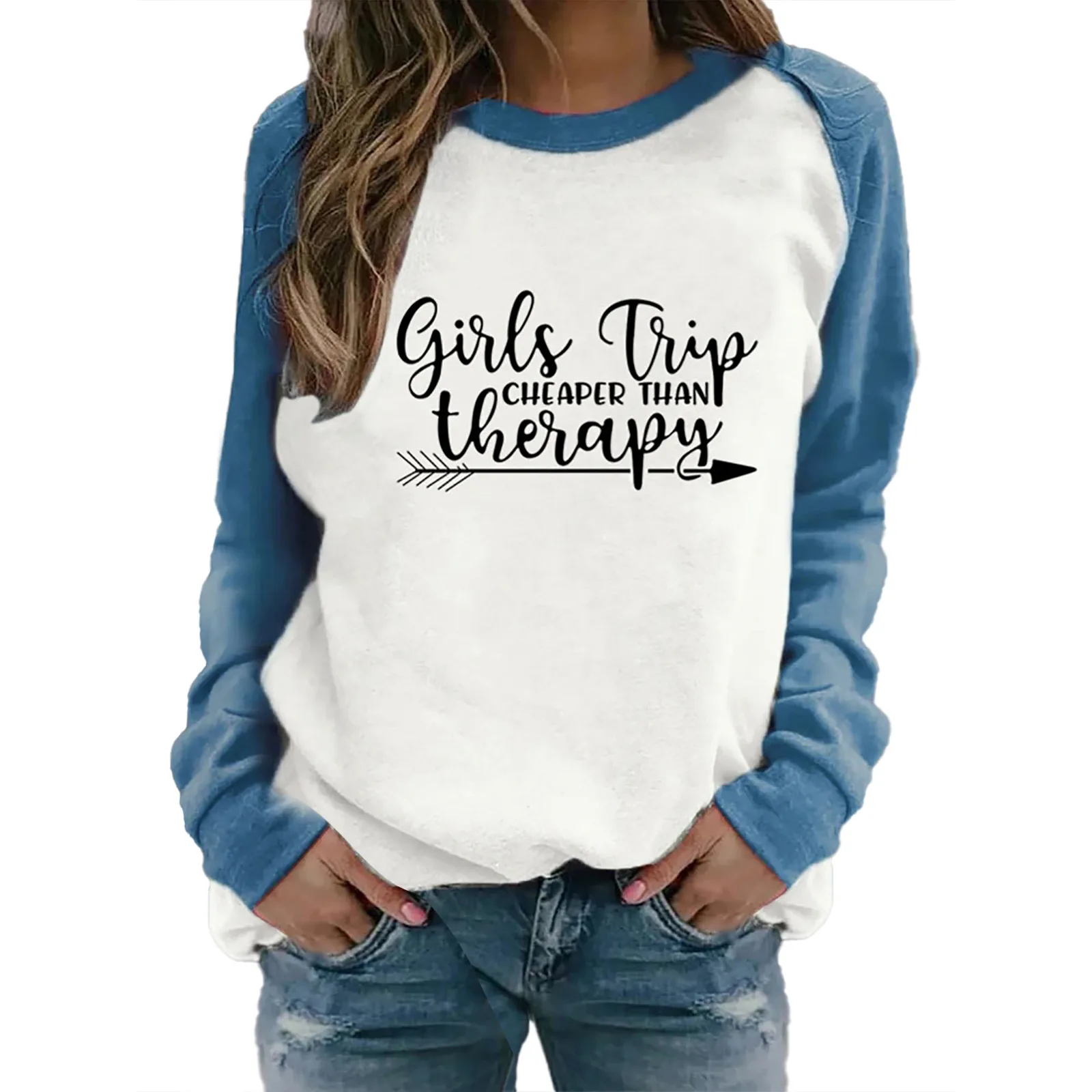 

Women'S Casual Letter Printed Sweatershirt Shoulder Insert Sleeve For Autumn And Winter Female Long Sleeve Harajuku Clothes