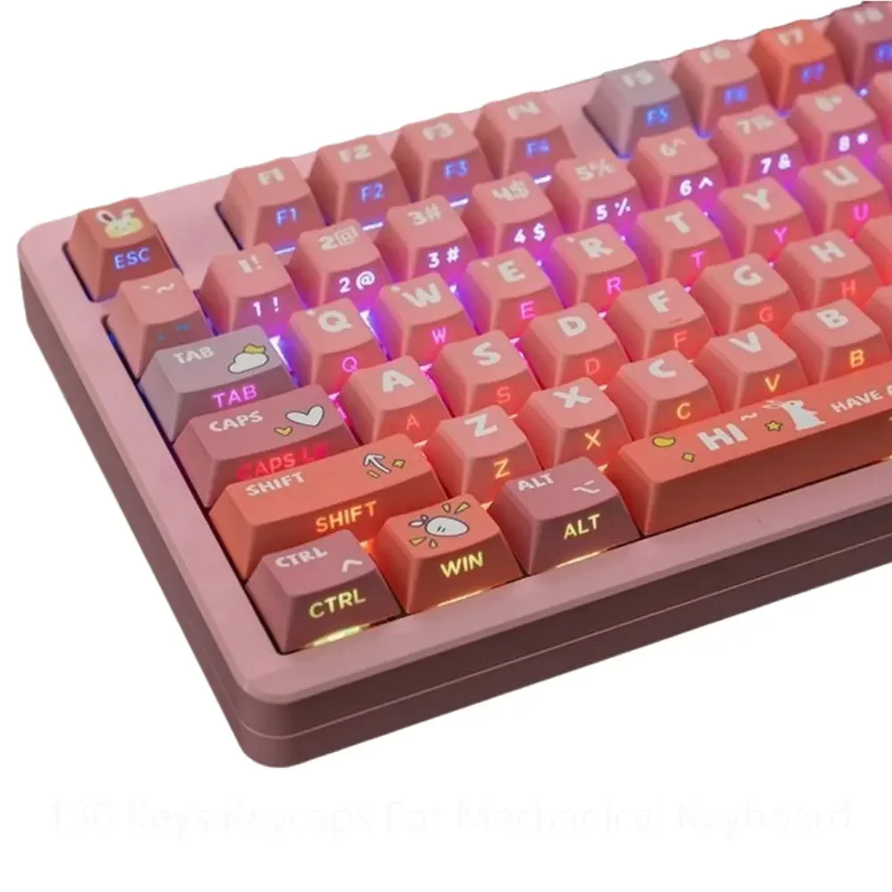 130 Keys Morse Code Side-Word Keycaps Cherry Height PBT Thermal Sublimation For 61 64 68 75 84 87 99 104 108 Mechanical Keyboard