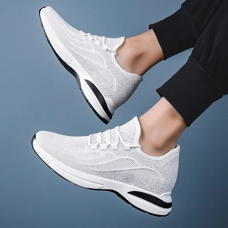 Flying Woven 6/8/10cm Height Increasing Shoes Men High Quality Breathable Causal Sneakers Male Non-Slip Jogging Walking Shoes 3