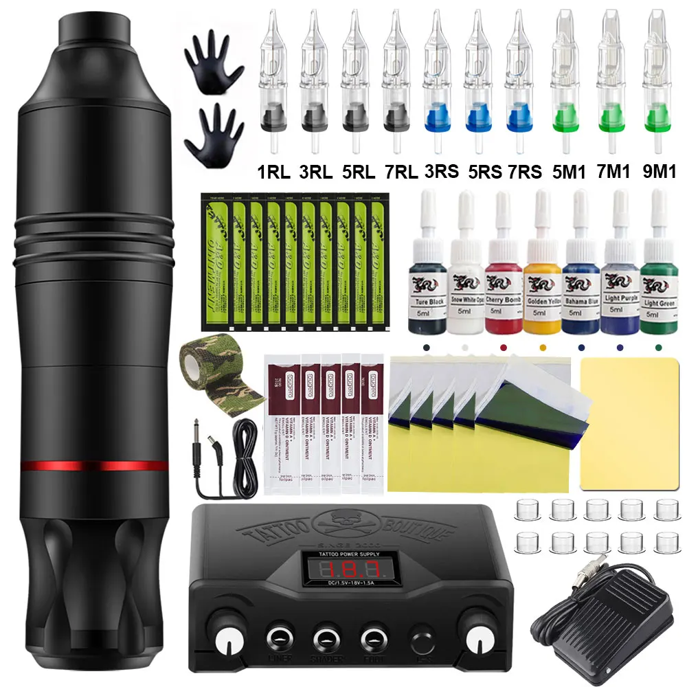 

Profession Tattoo Machine Pen Tattoo Kit With Needles Tools Power Supply Rotary Pen Set for Permanent Makeup Machine Tattoo Art